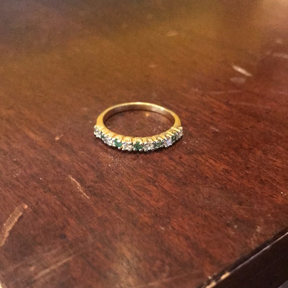 Goldtone Emerald Ruby Sapphire CZ Band Rings Set of 3 - Picture 5 of 12